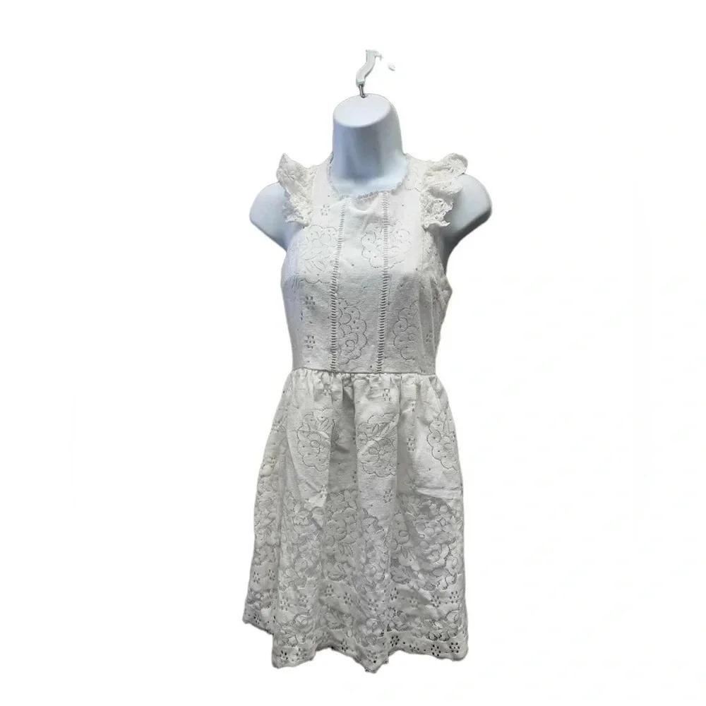 Altar'd State White Lace Lined Flutter Sleeve Sleeveless Mini Dress Size Small